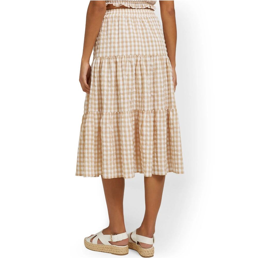 Lena Tiered Gingham Midi Skirt Women's Size small - Picture 2 of 3